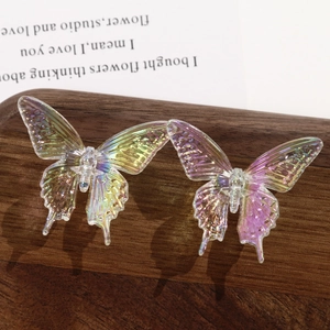 Iridescent butterfly acrylic charms on walnut wood base for DIY jewelry making and crafts