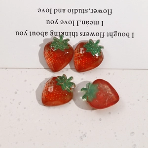 Translucent red strawberry resin charms for DIY jewelry making set of 4 pieces