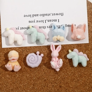 Cute Flocking Resin Animal Charms DIY Jewelry Making Accessories Unicorn Rabbit Snail Duck Patch For Hairpin Phone Case Decoration