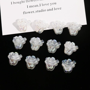 Iridescent pearlescent acrylic rose flower charms for DIY accessories and jewelry making