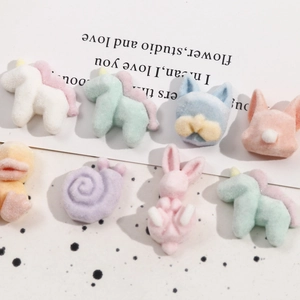 Cute macaron animal flocking DIY charms featuring unicorn, rabbit, and snail shapes