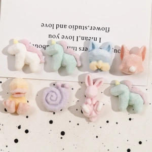Cute flocked animal DIY accessories with unicorn and rabbit shapes in macaron colors