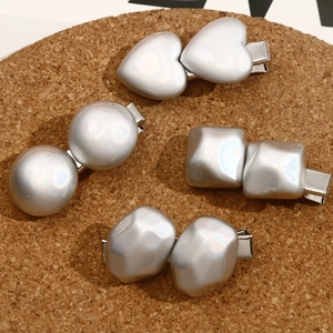 Polished silver geometric hair clip set with heart circle and square resin patterns