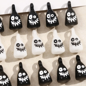 Cartoon Halloween ghost resin pendants in black and white for DIY jewelry making