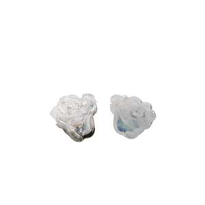 Pearlescent white acrylic rose flower charms with iridescent finish for DIY jewelry