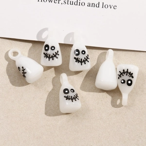 Set of 6 cartoon ghost resin charms for DIY Halloween jewelry with funny expressions