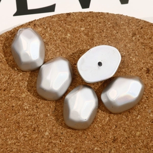 Polished silver irregular pebble beads for DIY jewelry making with smooth metallic finish