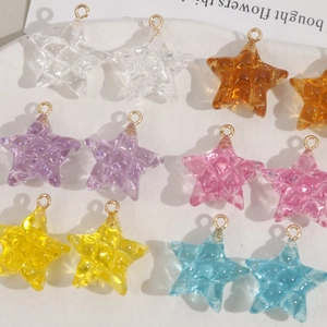 DIY Ster Hars Hangers Met Gouden Metalen Ring Diamant Raster Textuur Kleurrijke Ster Bedeltjes Voor Sieraden Maken Materiaal