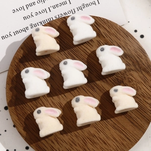 Cute flocked rabbit DIY jewelry beads for autumn bracelets and earrings, set of 8 pieces