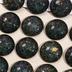 Starry sky effect black resin cabochons with green and blue glitter for DIY jewelry making