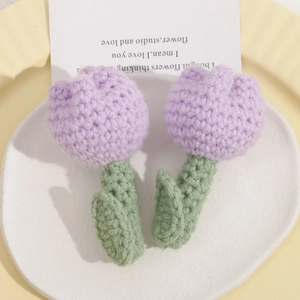 Handmade Crochet Purple Tulip Flower Brooch Sweet Hand Woven Cotton Yarn Floral Accessory For DIY Jewelry Knitting Ornament
