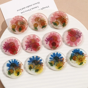 Handmade Round Transparent Resin Real Dried Flower Cabochons For DIY Jewelry Making Floral Botanical Patch Accessories For Women