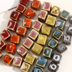 Handmade gradient ceramic square beads with reactive glaze for DIY jewelry making
