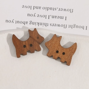 Cute brown dog-shaped wooden buttons with two holes for DIY sewing and jewelry crafts
