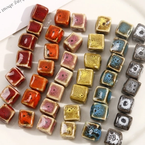 Handmade ceramic square beads with vintage colorful kiln transformation glaze for DIY jewelry
