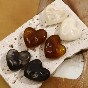 Minimalist resin heart charms with ink wash texture and irregular 3D surface for DIY jewelry