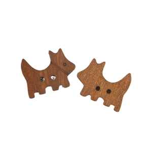 Cute brown dog-shaped wooden buttons with 2 holes for DIY crafts and jewelry making