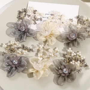 Elegant 6-piece mesh flower hair pins with pearls and gold wire for bridal hair styling