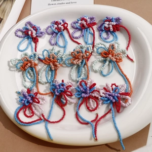 Handmade colorful beaded flower charm with long tassels for DIY jewelry and hair accessories