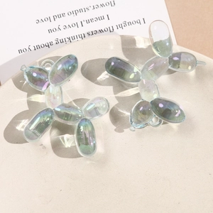 3D acrylic balloon dog charms with vibrant gradient iridescent finish and hanging loops