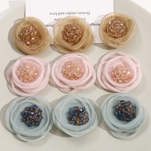 Set of nine mesh flower accessories with crystal centers for DIY hairpins and hats