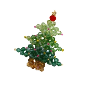 Handmade Christmas tree beaded charm with green faceted crystals and gold metal clasp