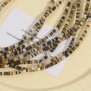 3mm natural shell beads layered necklace with earth-toned round spacer beads for jewelry DIY