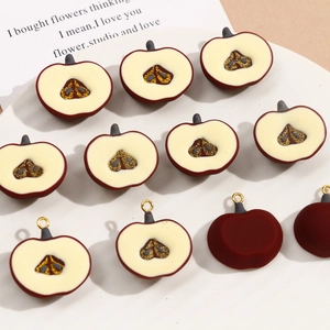 Deep red resin apple slice pendants with golden hooks for DIY jewelry making