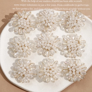 Handmade Braided Glass Flower Charms For DIY Jewelry Making Gold Wire Clear Crystal White Bead Flower Pendant For Earrings