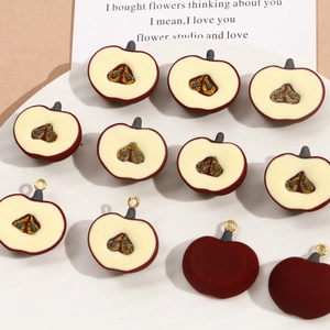 Red resin apple slices with gold glitter for DIY earrings and jewelry making