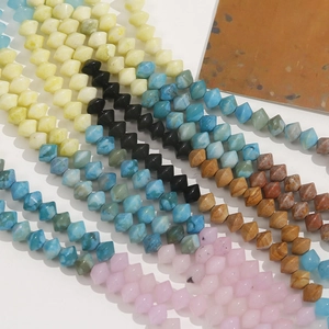 Multi-color 8mm oval natural stone beads with biconic diamond cut for DIY jewelry
