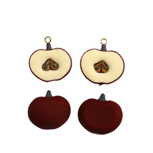 Realistic apple slice resin charms with dark red paint and gold glitter core for DIY jewelry