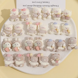 DIY Flocked Resin Bear Rabbit Decorative Patches For Phone Case Hair Clips Handmade Jewelry Making Cute Animal Accessories