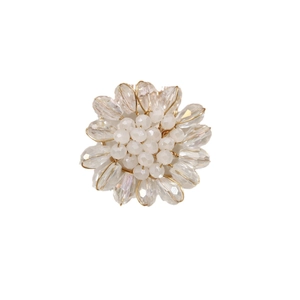 Handcrafted crystal flower pendant with transparent water drop beads and golden wire detailing