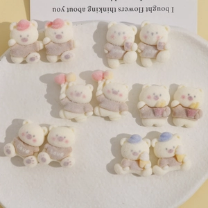 Cute flocked resin bears in cream white with colorful balloons for DIY crafts