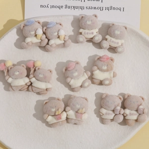 DIY flocked resin bears with balloons and ice cream for creative jewelry making accessories