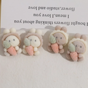 Detailed flocking texture of cute cartoon resin bunny charms with tiny carrots for DIY