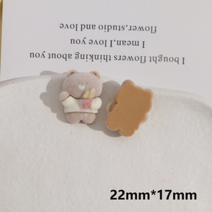 Detail of 22x17mm flocked bear DIY resin charm with red french fries box for jewelry making