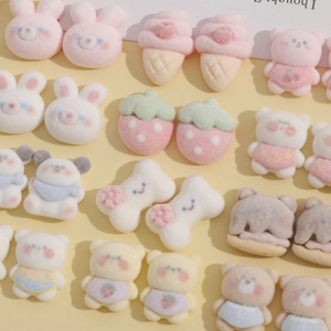 Charmantes breloques en résine DIY de lapins et ours roses aux couleurs macaron
