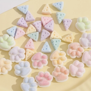 Cute Flocked Cat Paw Resin Charms For DIY Jewelry Making Hairpins Earrings Decoration Crafting Supplies Pastel Color Cartoon Animal Footprint Patches