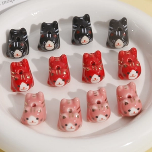 Schattige Cartoon Geschilderde Keramische Kat Kralen Dierlijke Vorm Losse Kralen Voor DIY Armband Sieraden Maken Accessoire