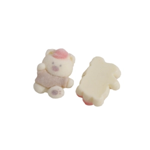 Cartoon flocked bear resin DIY patch with pink hat and cream body for phone cases