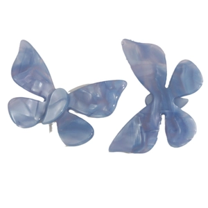 Set of two gradient acetate butterfly hair clips in blue and lilac marble texture