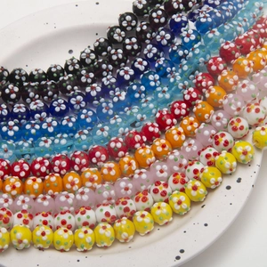 Colorful Millefiori glass flower beads for DIY jewelry making with smooth round finish