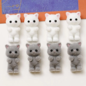 Set of 8 cute plush cartoon cat charms in white and gray for DIY jewelry making
