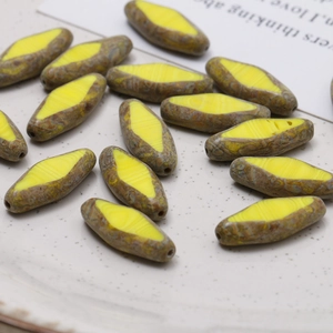 Faceted Czech glass beads in marbled yellow and brown for DIY jewelry making