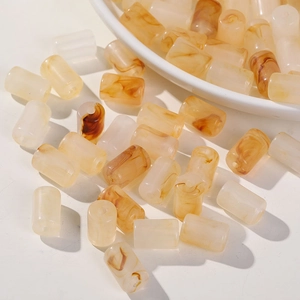 Cylindrical amber-patterned acrylic beads with marbling effect for DIY jewelry making