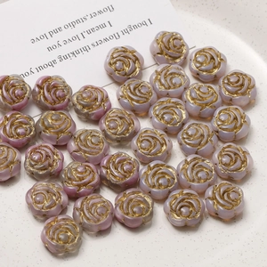 Gradient lavender rose beads with gold-edged frosted glass for DIY jewelry making