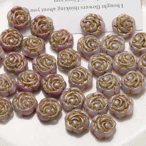 Handmade Czech Glass Rose Beads Gradient Purple Gold Gilded Flower Loose Beads For DIY Jewelry Earrings Bracelet Making