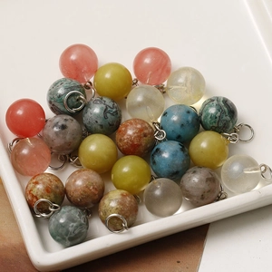 Natural Stone Round Ball Pendant Charms With Metal Jump Ring For DIY Jewelry Making Necklace Earring Spotted Accessory